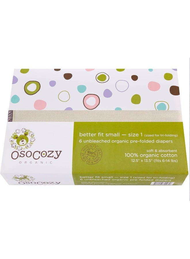 OsoCozy Organic Cotton Prefold Cloth Diapers Better Fit Small 4x8x4 Layering (6pk) - Super-soft, Thick, Absorbent, Durable and Ecologically Friendlier. Unbleached Natural Color, Fits 6-14 lbs - Image 1